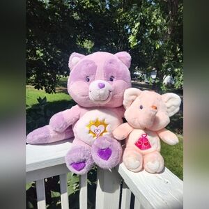 Vintage Jumbo 21" Bright Heart Care Bears Cousins Raccoon & Elephant Plush 1984